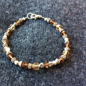 Tan Crystal and Sterling Silver Bracelet